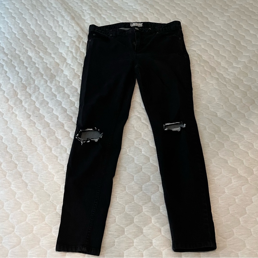 Free People Black Skinny Jeans w/ Holes - Size 29